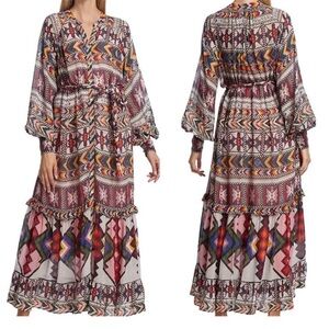 Farm Rio Amulet Maxi Dress Small Chiffon
Blouson Long Sleeve Belted Pink